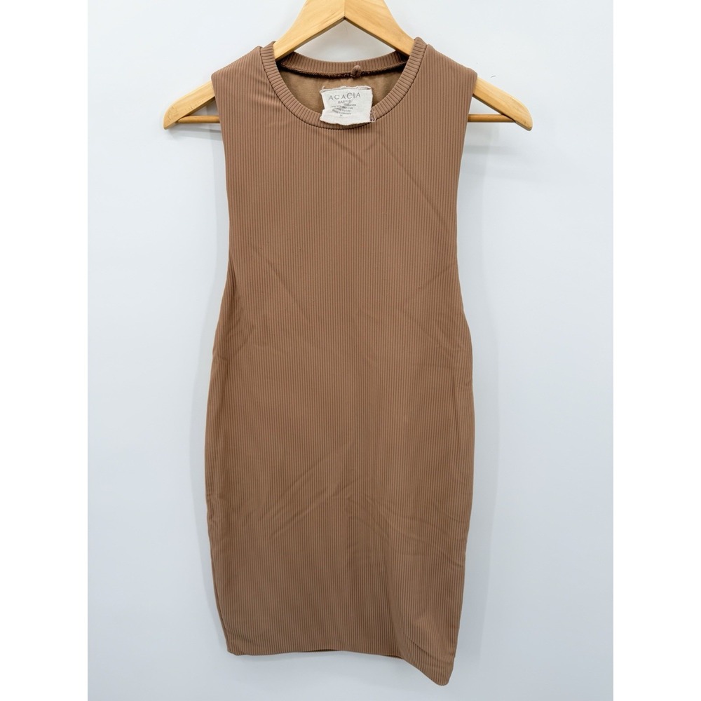 ACACIA Swimwear M Tulum Dress Nude High Neck Lined Ribbed Bodycon Beach Sexy